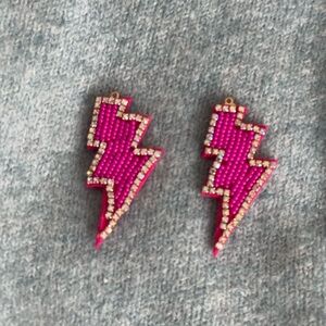 Pink Beaded Lightning Bolt Earrings